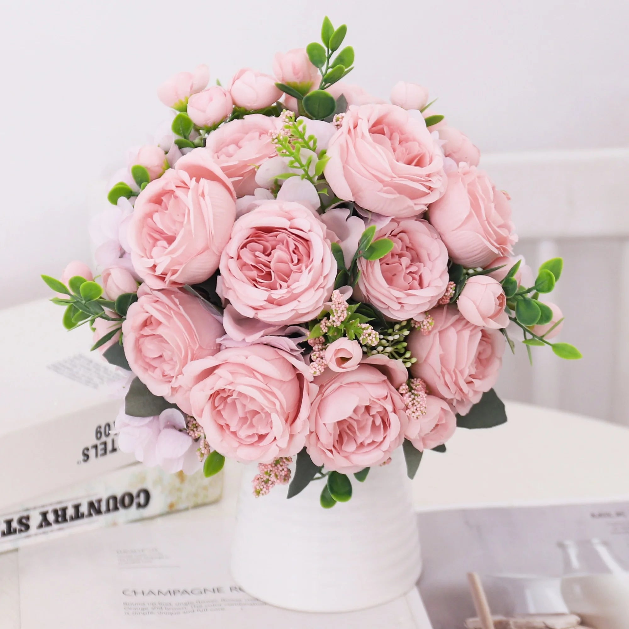 Blue Peony Artificial Flowers Silk High Quality Hydrangeas Bride Bouquet Wedding Home Room Valentine's Day Gift Table Decoration