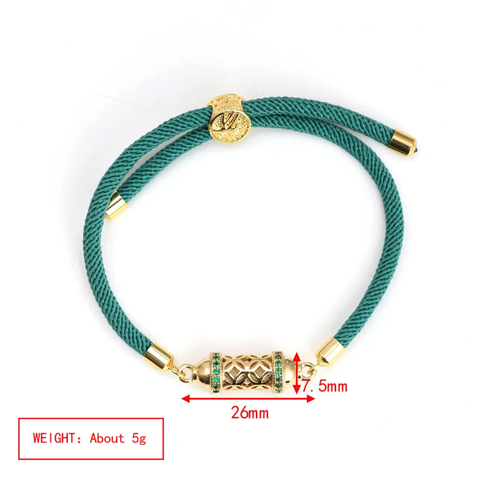Enamel Tube Spacer Colored Zircon Beads Charm Bracelet For Women Adjustable Leaf Buckle Pull Rope Boho Summer Beach Jewelry Gift