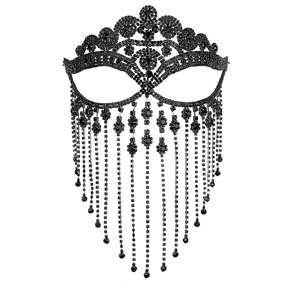Fashion Charming Rhinestone Tassel Veil Masks for Women Bohe Face Jewelry Chain Masquerade Dance Party Sexy Costume Accessories