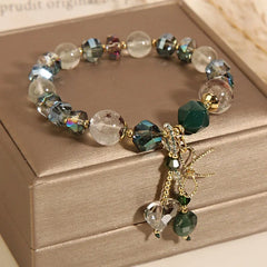 Fashion Green Crystal Bracelet Luxury Women's Rose Pendant Beaded Charm Bangles Birthday Wedding Party Jewelry Gift Wholesale