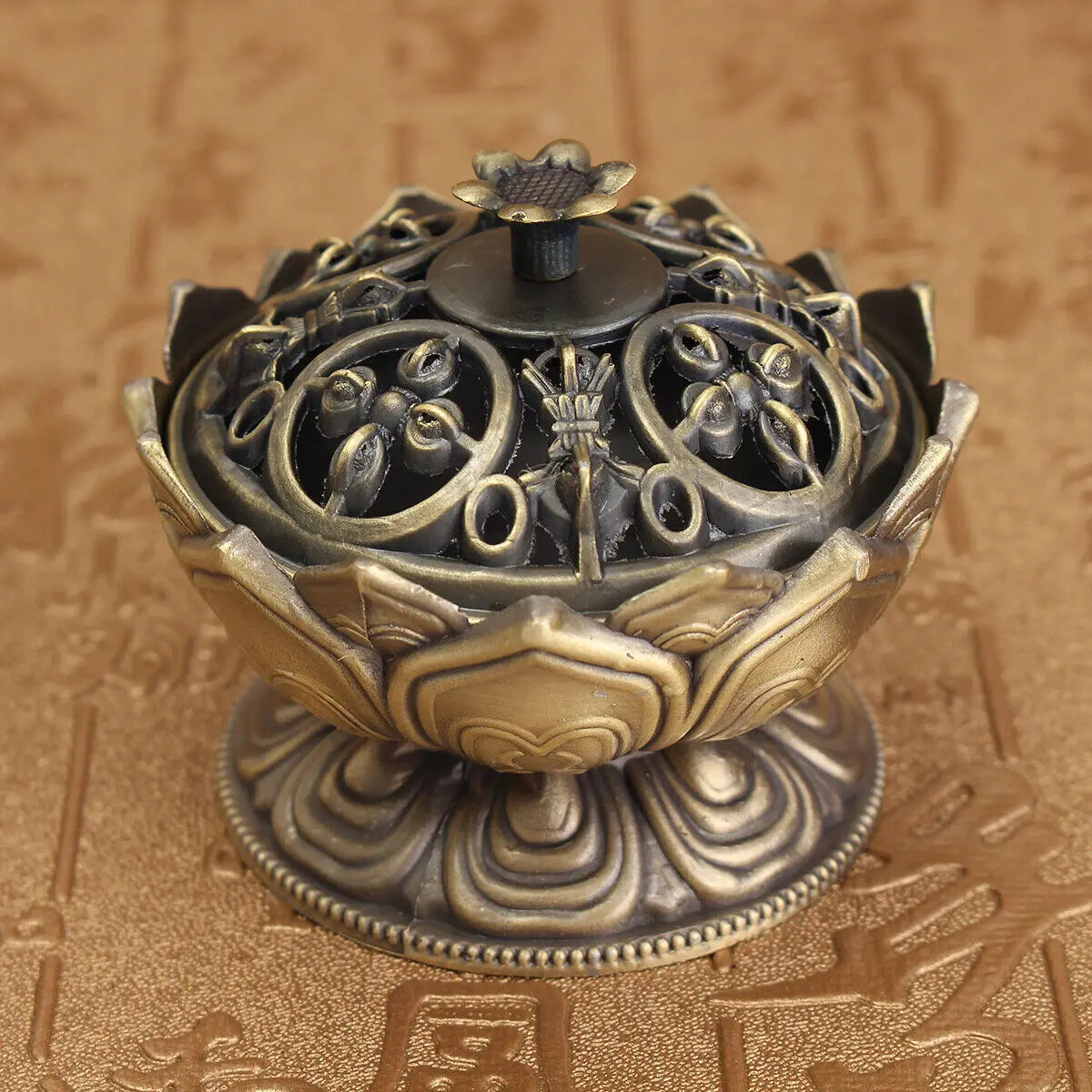 Chinese Lotus Cone Incense Burner Holder Flower Statue Censer Home Office Decor