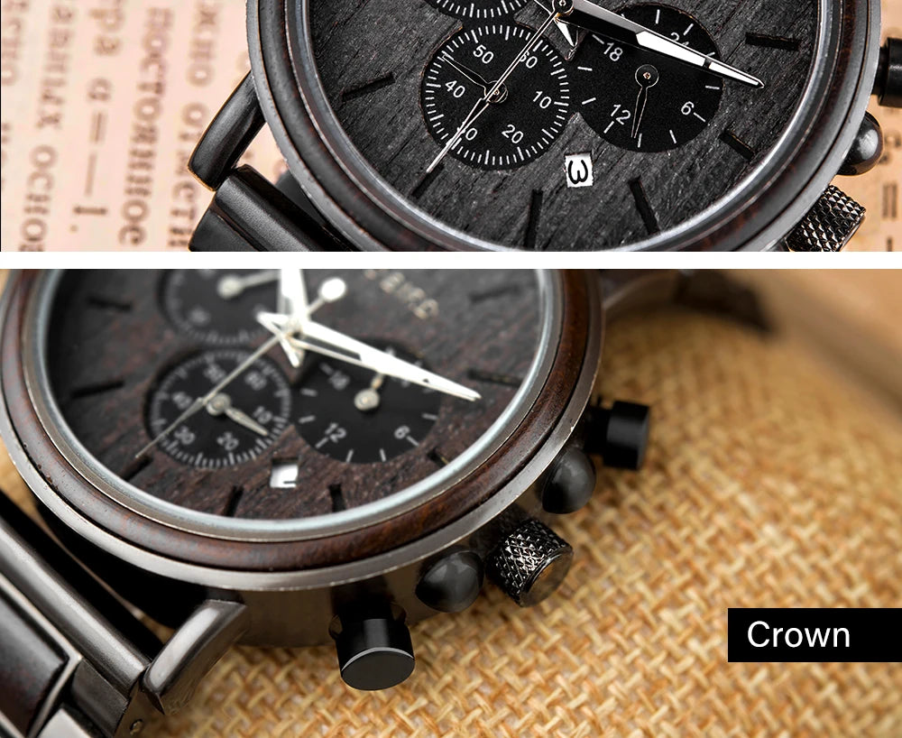 BOBO BIRD Wood Men Watch Relogio Masculino Top Brand Luxury Stylish Chronograph Military Watches Timepieces in Wooden Gift Box
