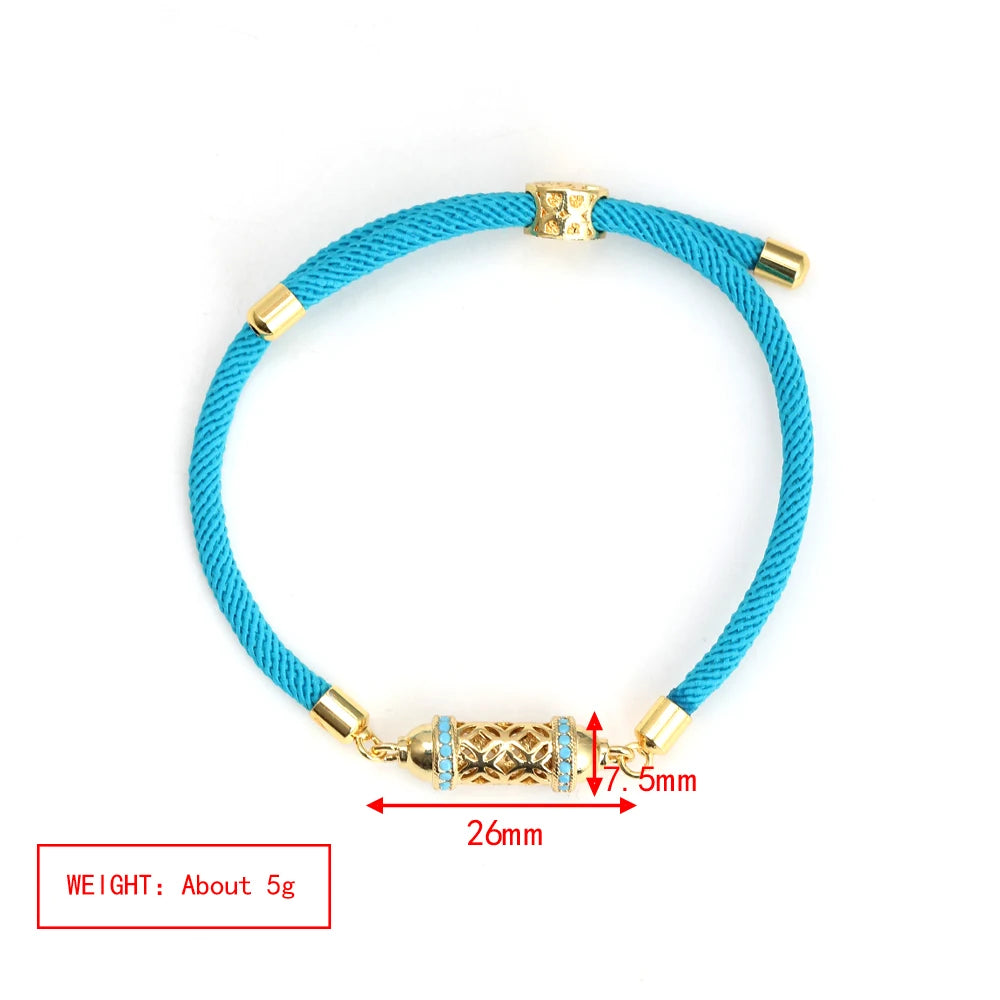 Enamel Tube Spacer Colored Zircon Beads Charm Bracelet For Women Adjustable Leaf Buckle Pull Rope Boho Summer Beach Jewelry Gift