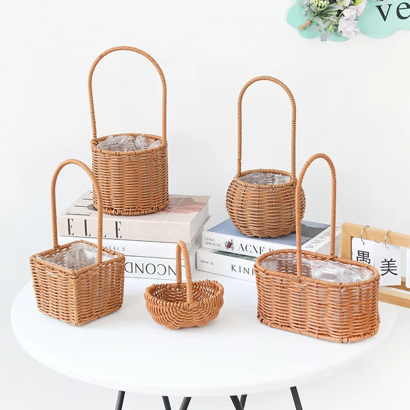 Gift Basket Woven Flower Basket Handmade Flower Basket For Home Wedding Decor Picnic Storage Baskets Rattan Storage Basket