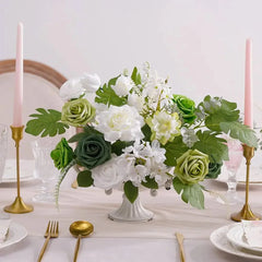 Green Artificial Flowers White Rose Fake Flowers   Room Decor Party Garden Wedding Decoration Bouquet Garland Accessories Roses