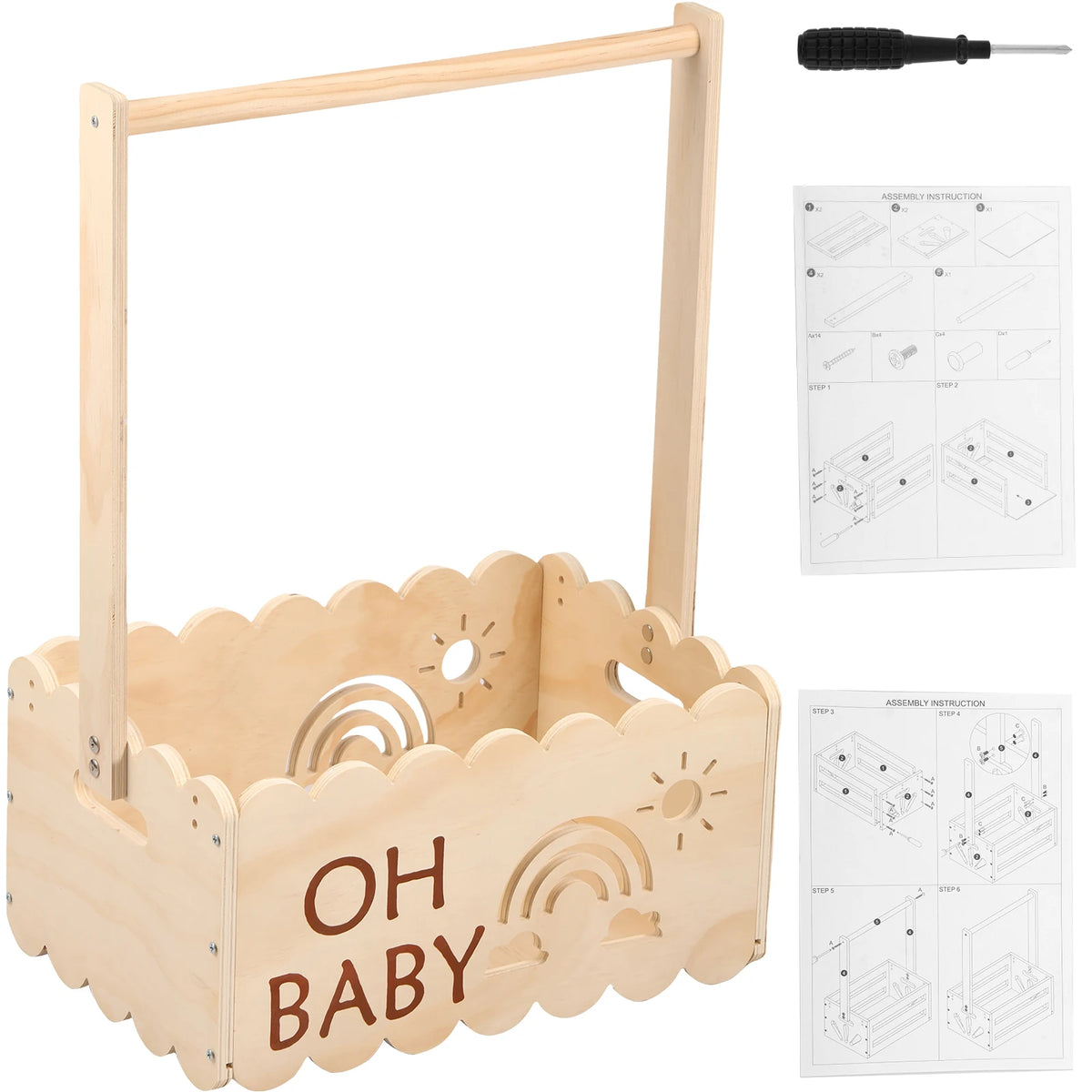 Wood Baby Shower Crate Closet Baby Shower Basket with Handle Practical Multipurpose Gift Basket for Boys Girls New Parents