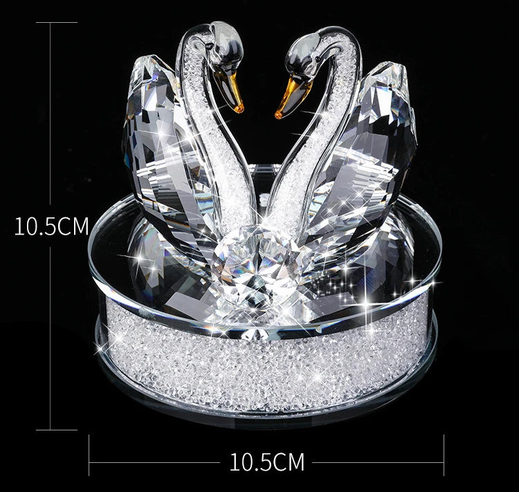 Exquisite Handmade Crystal Swan Crystal Animal Figurines Glass Car Ornament Decor Couple Swan With Base Home Decor Xmas Gift