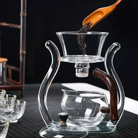 Lazy Kungfu Glass Tea Set Magnetic Water Diversion Rotating Cover Bowl Semi-Automatic Glass Teapot Suit (Glass teapot)