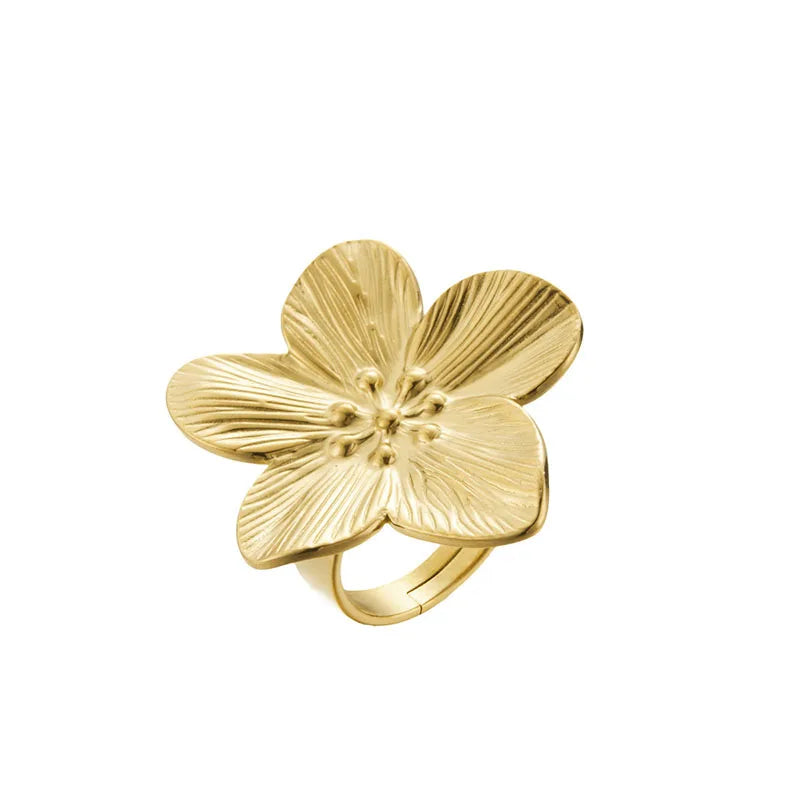 Gold Color Flower Shaped Earrings Necklace For Women Fashion Personality Flower Ring Bracelet Party Daily Jewelry