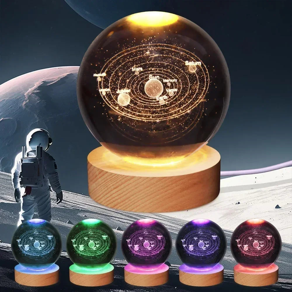 6cm 3D Crystal Christmas Night Light Wooden Base Seven Spectral Colors LED Gift for Boys and Girls