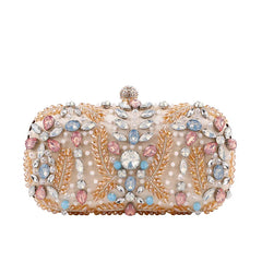 New Champagne Dinner Bag Colorful Rhinestone Handheld Bag European and American Style Women's Evening Dress Bag Storage Bag