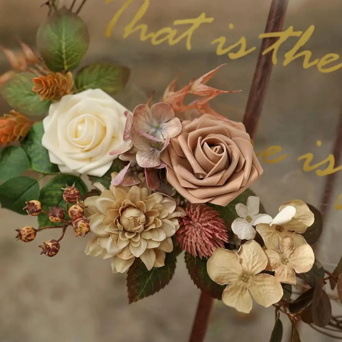 Champagne Rose Artificial Flowers Fake Flower   Decor Party Garden Wedding Marriage Decoration Bouquet Garland Accessory Leaves