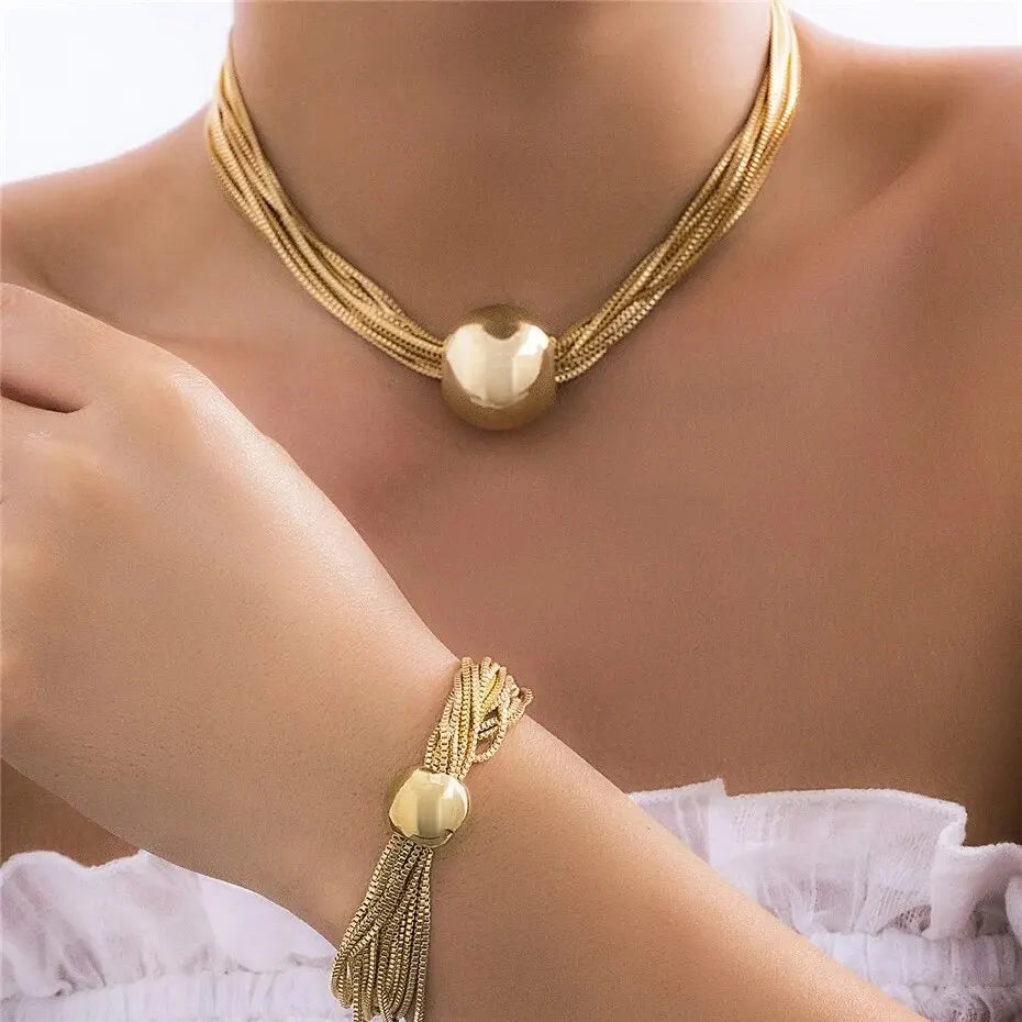 2Pcs/Set Colorful Bohemian Fashion Choker Necklace Bracelet Jewelry Set Classic Cross Chain Accessories for Women Gift Party
