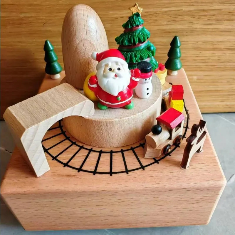 Wooden Carousel Music Box Ornaments Rotatable Hand-cranked DIY Handmade Birthday Christmas Gift Children’s Toys 크리스마스 뮤직 오르골