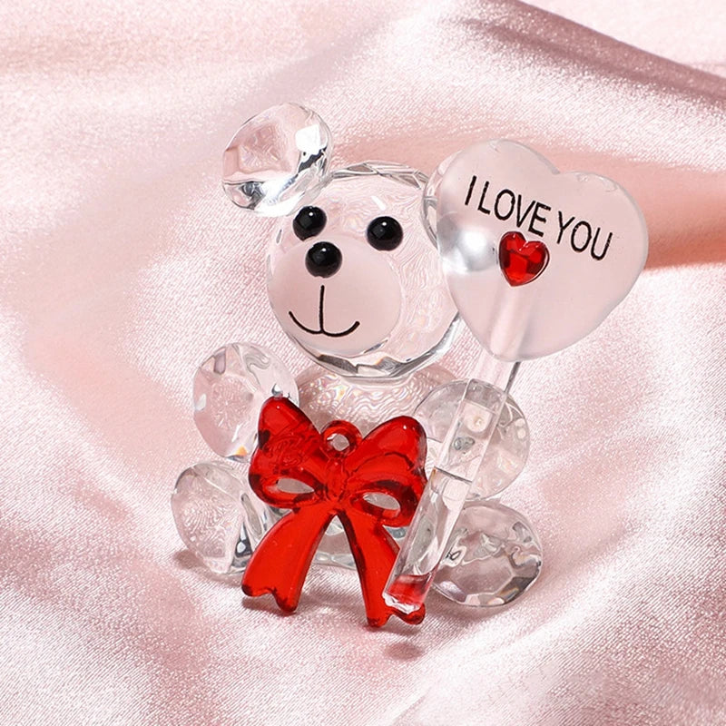 Valentines Day Gift I Love You Crystal Bear Artificial Rose Flowers Teacher Mothers Day Wedding Birthday Party Gifts for guests