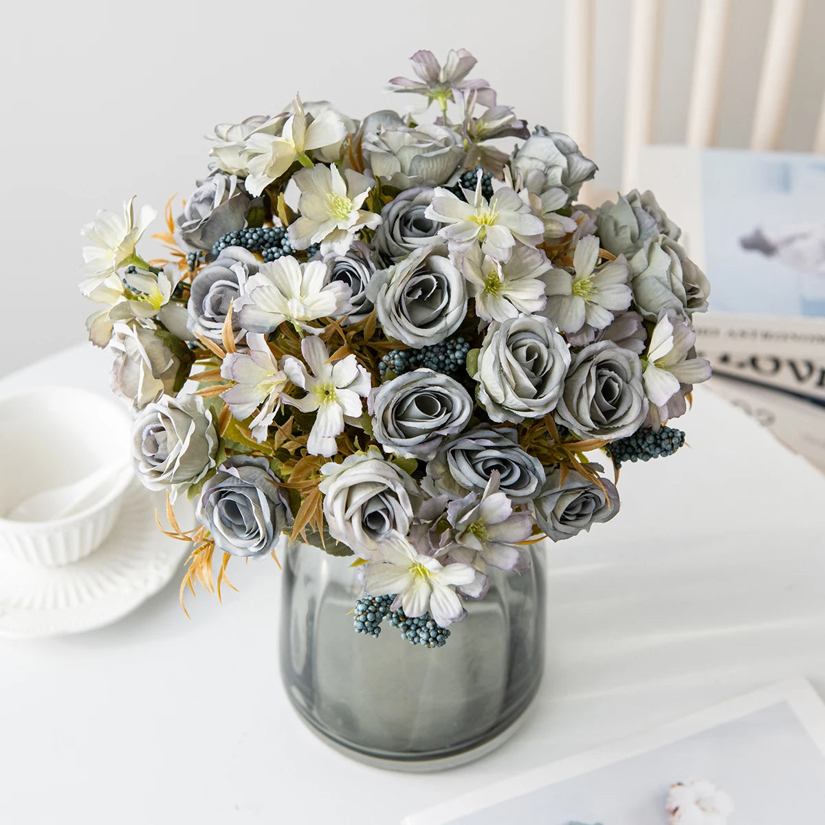 Artificial Flower Silk Rose Christmas Home flowervase Decor Bonsai Room Wedding Bride Bouquet yard  festival Party Diy Hot sale