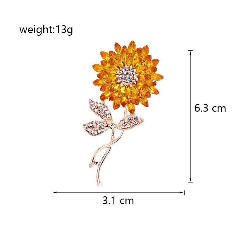 Trendy Sunflower Bee Alloy Zirconia Brooches For Women Girls Gold Color Flower Metal Crystal Jewelry Party Birthday Daily