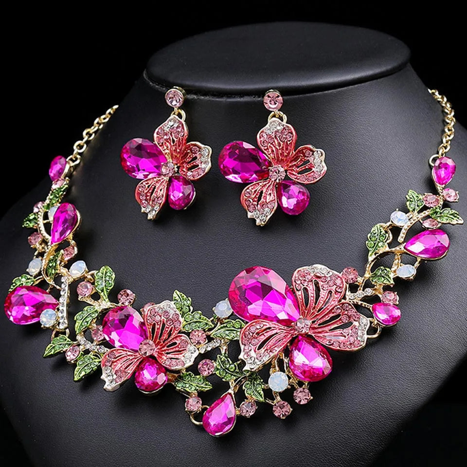 Zlxgirl jewelry Classice Fashion women's wedding jewelry sets colorful Enamel flower necklace with earring accessory