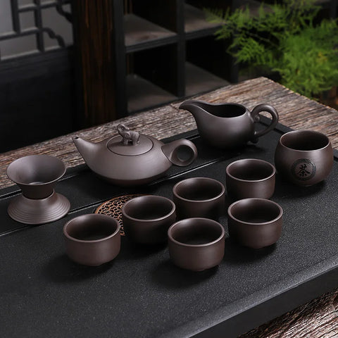 11pcs 210c Ceramic Purple Clay Tea Set Kung Fu Pot Infuser Xishi Gaiwan Teapot Serving Cup Teacup Chinese Drinkware High Quality