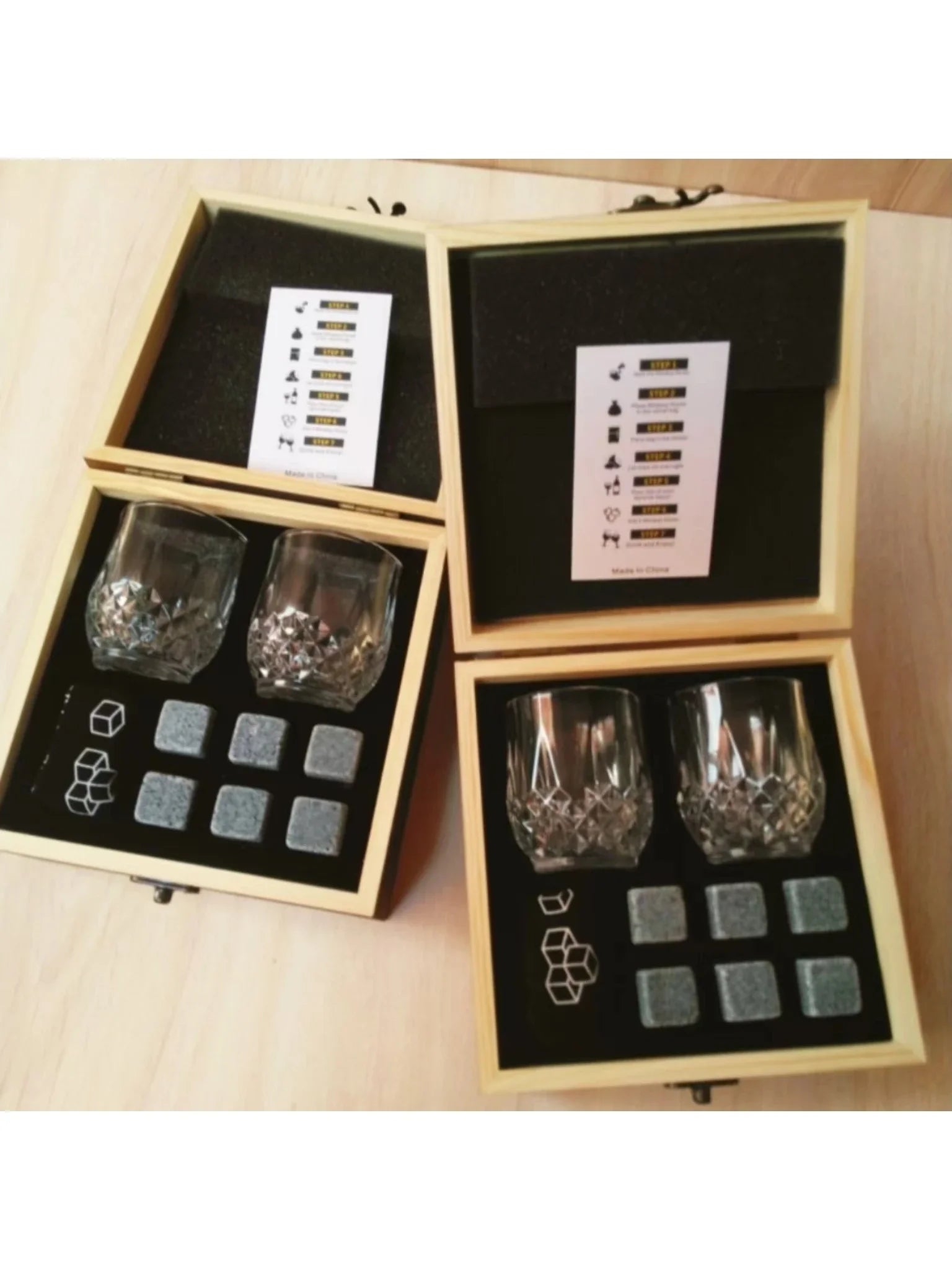 Father's Day Gift for Men Whiskey Stones Glasses Set Granite Ice Cube for Whisky in Wooden Bottle Box Present for Dad Husband