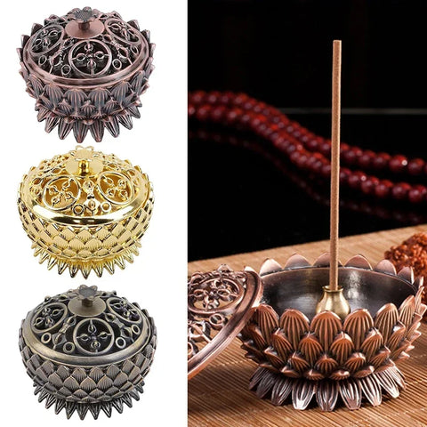 2024 Metal Mini Chinese Lotus Flower Incense Burner Zinc Alloy Buddhism Holder Burner Censer Incense Craft for Home Office Decor