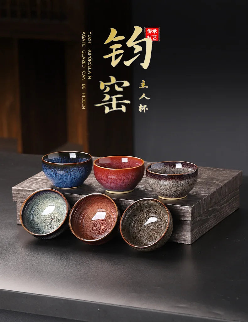 Chinese Jian Jian kiln change tea cup kung fu tea set Jun kiln six cup gift box set hand gift