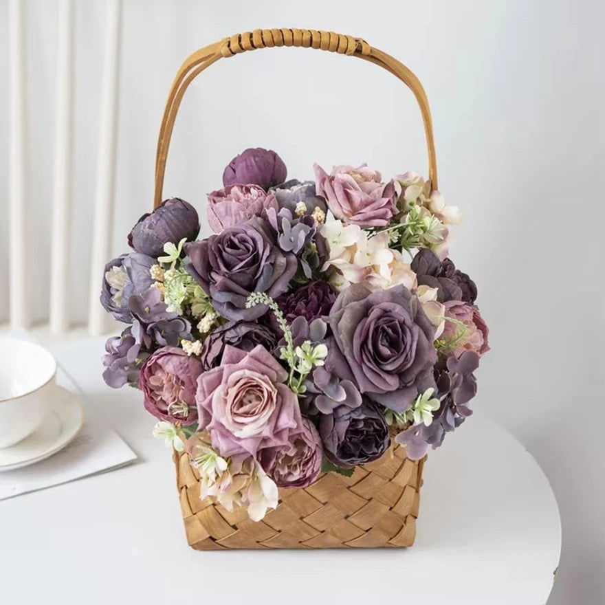 Cheap Silk Hydrangea Spring Wedding Garden Roses Bridal Bouquet Festival Decoration Vase Home Room Fake Peony Artificial Flowers