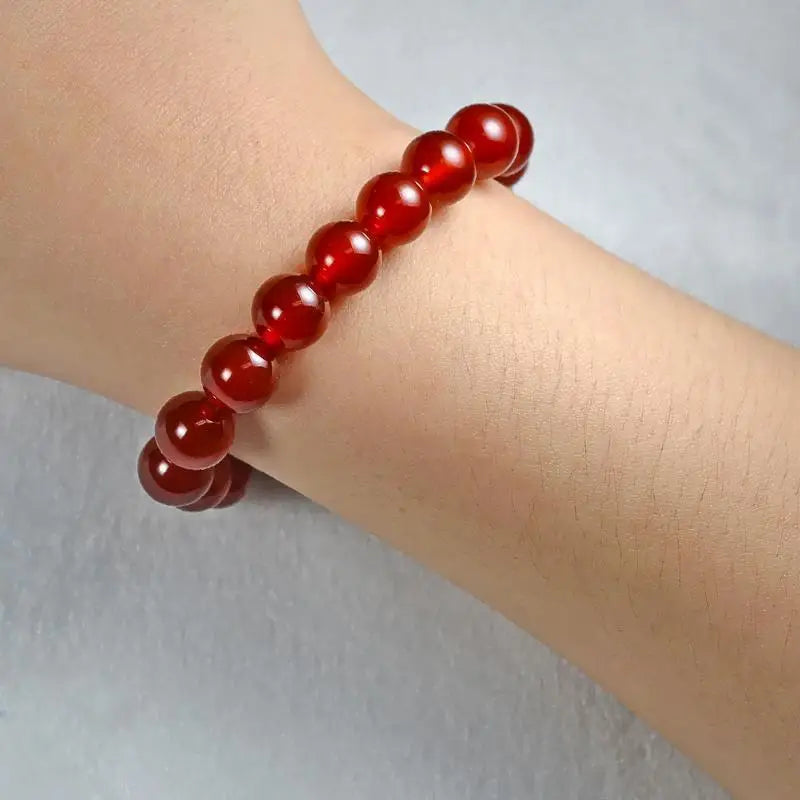 Natural Red Jade Bracelet Men Women Healing Jewelry Real Carnelian Round Beads Elastic Beaded Bracelets Bangle Lucky Amulet Gift
