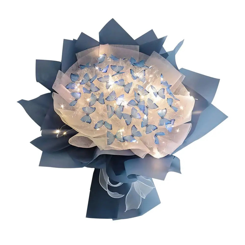 Artificial Butterfly Bouquet Material Kit DIY Handmade Butterfly Flower Bouquets With LED Light Wedding Decor Girlfriend Gifts