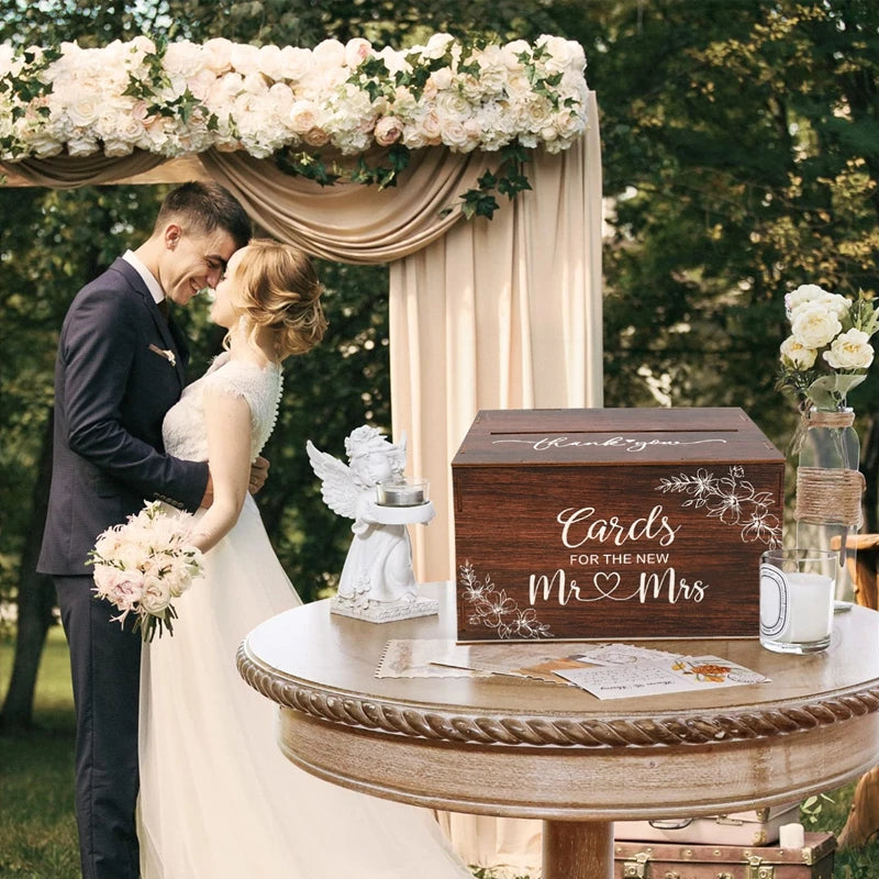 Wedding Card Box with Lid Wood Gift Card Box for Wedding Reception Rustic Envelope Money Box DIY Rustic Wedding Party Supplies