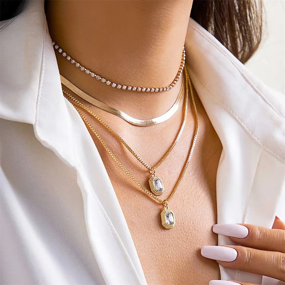 Bohemian Multilayer Handmade Mixed Chain For Woman Fashion Necklaces Water Droplet Crystal Pendant Jewelry Gift 2023 New