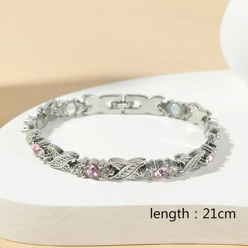 Arthritis Healthy Therapy Energy Hologram Germanium Copper Color Anklets Magnetic Crystal Bracelets for Women Rhinestone Jewelry