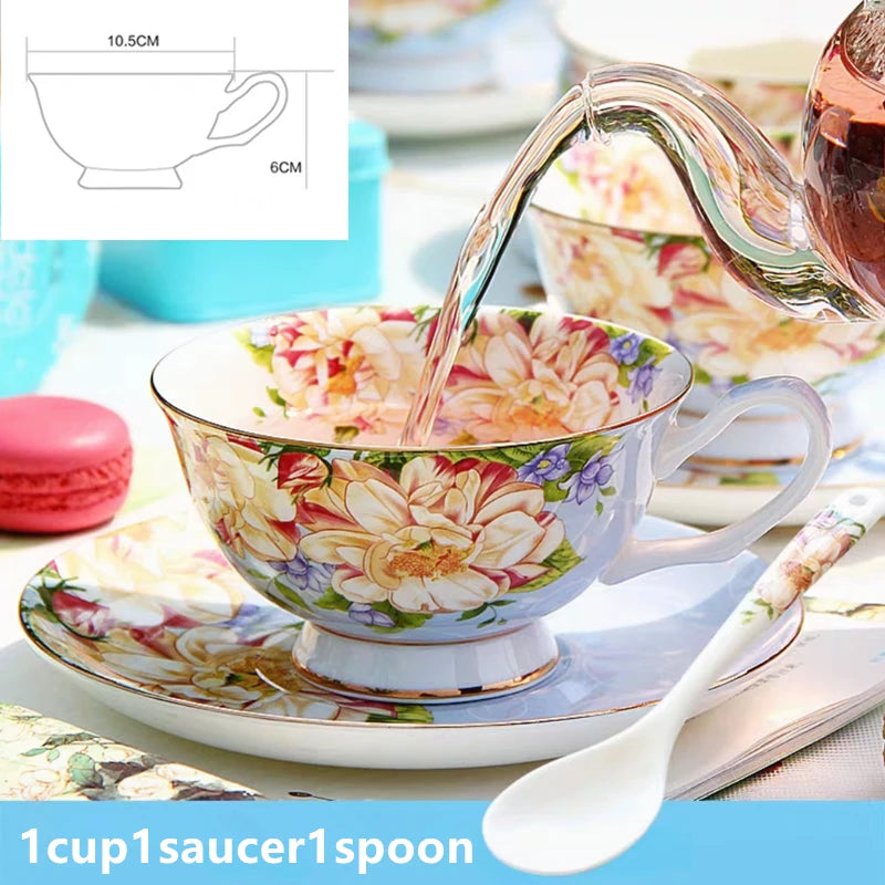 English British Afternoon Tea Cup With Saucer Spoon set for Home Office Cafe Ceramic Coffee Mug Tea Cup with Handle Teaware Gift