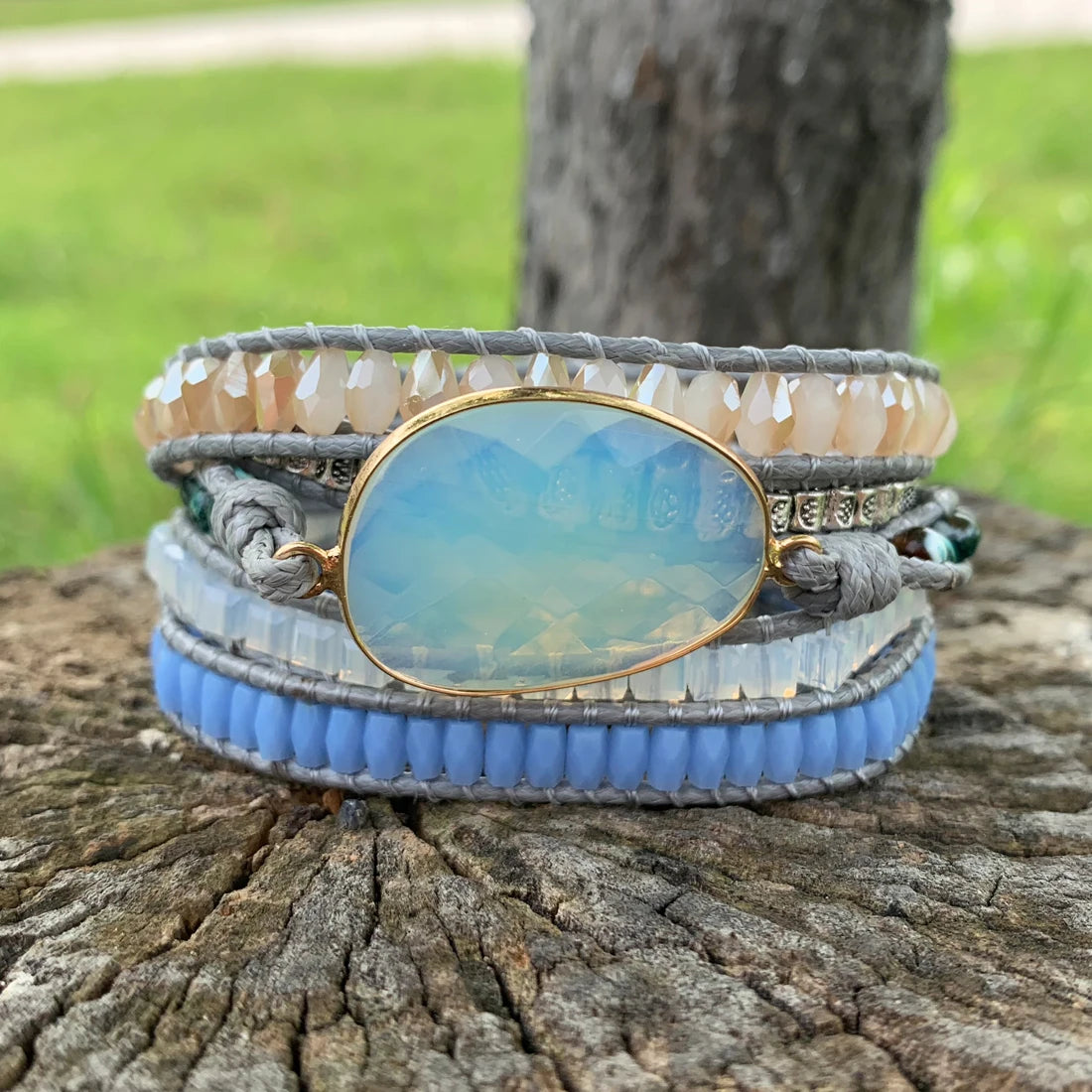 Top Handmade Multi  Wrap Bracelet Vintage Opal Natural Stone Weaving Cuff Bangles Bracelets Bohemian Jewelry