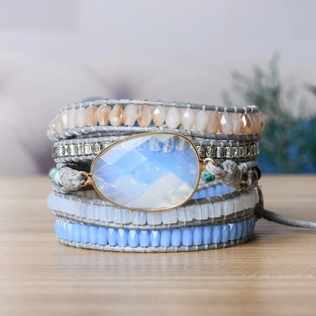 Top Handmade Multi  Wrap Bracelet Vintage Opal Natural Stone Weaving Cuff Bangles Bracelets Bohemian Jewelry