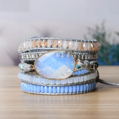 Top Handmade Multi  Wrap Bracelet Vintage Opal Natural Stone Weaving Cuff Bangles Bracelets Bohemian Jewelry