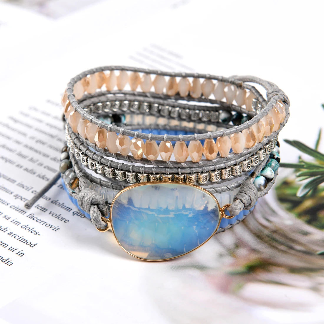 Top Handmade Multi  Wrap Bracelet Vintage Opal Natural Stone Weaving Cuff Bangles Bracelets Bohemian Jewelry