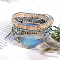 Top Handmade Multi  Wrap Bracelet Vintage Opal Natural Stone Weaving Cuff Bangles Bracelets Bohemian Jewelry