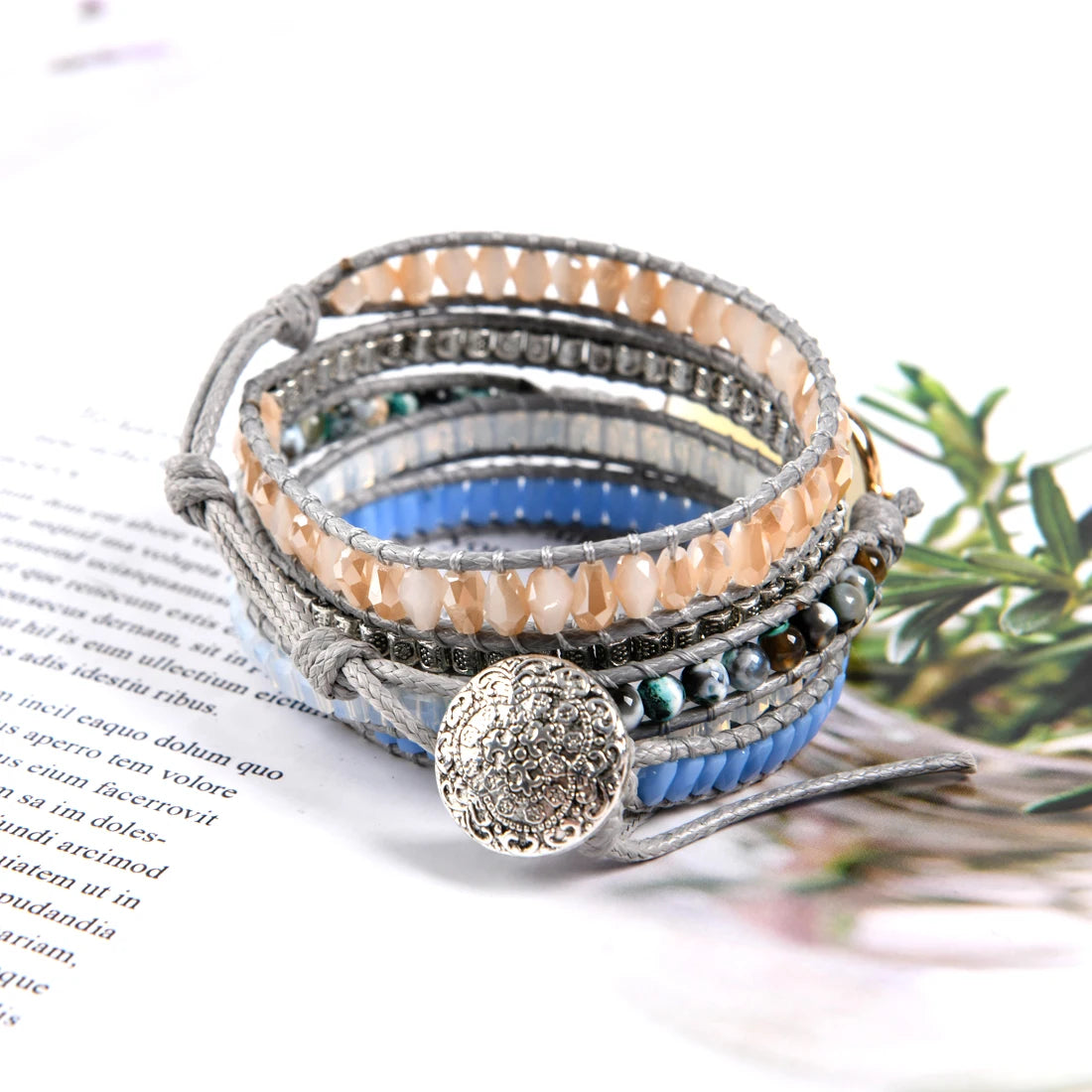 Top Handmade Multi  Wrap Bracelet Vintage Opal Natural Stone Weaving Cuff Bangles Bracelets Bohemian Jewelry