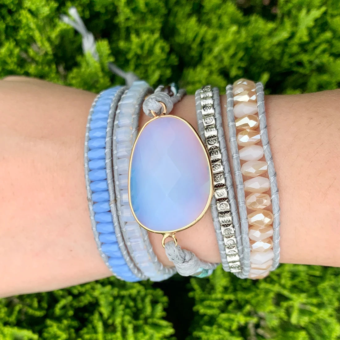 Top Handmade Multi  Wrap Bracelet Vintage Opal Natural Stone Weaving Cuff Bangles Bracelets Bohemian Jewelry