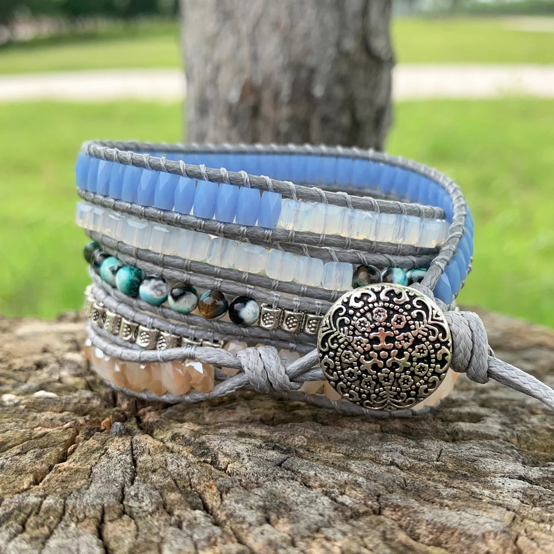 Top Handmade Multi  Wrap Bracelet Vintage Opal Natural Stone Weaving Cuff Bangles Bracelets Bohemian Jewelry