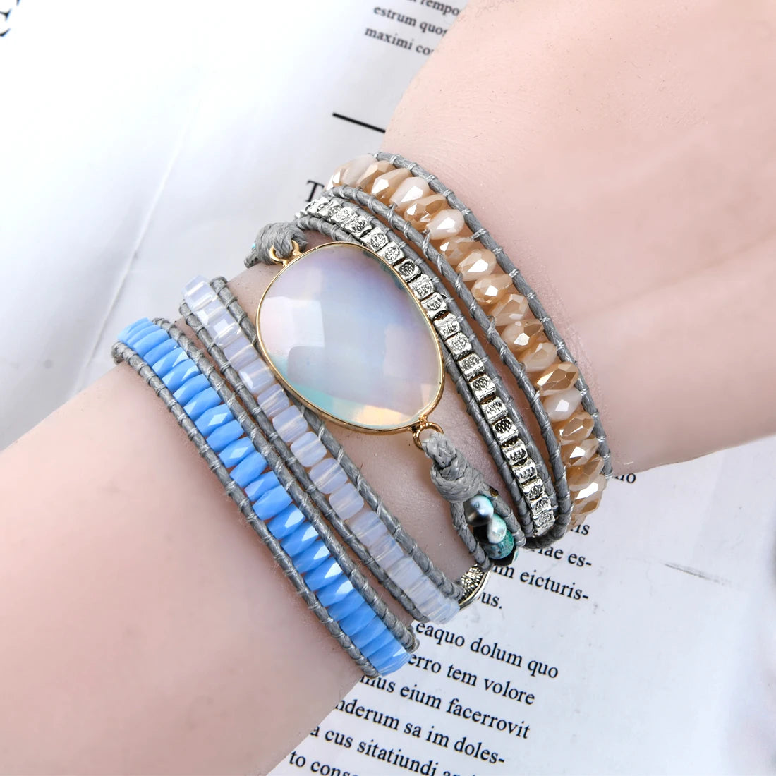 Top Handmade Multi  Wrap Bracelet Vintage Opal Natural Stone Weaving Cuff Bangles Bracelets Bohemian Jewelry