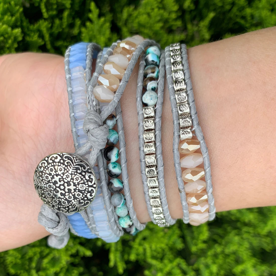 Top Handmade Multi  Wrap Bracelet Vintage Opal Natural Stone Weaving Cuff Bangles Bracelets Bohemian Jewelry