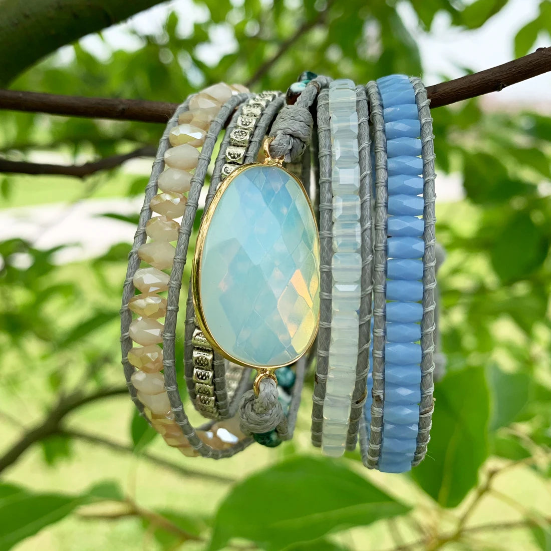 Top Handmade Multi  Wrap Bracelet Vintage Opal Natural Stone Weaving Cuff Bangles Bracelets Bohemian Jewelry