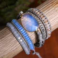 Top Handmade Multi  Wrap Bracelet Vintage Opal Natural Stone Weaving Cuff Bangles Bracelets Bohemian Jewelry